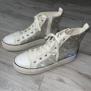Steve Madden Berker High Top Platform Rhinestone Sneakers 11M Glam Retro Y2K
